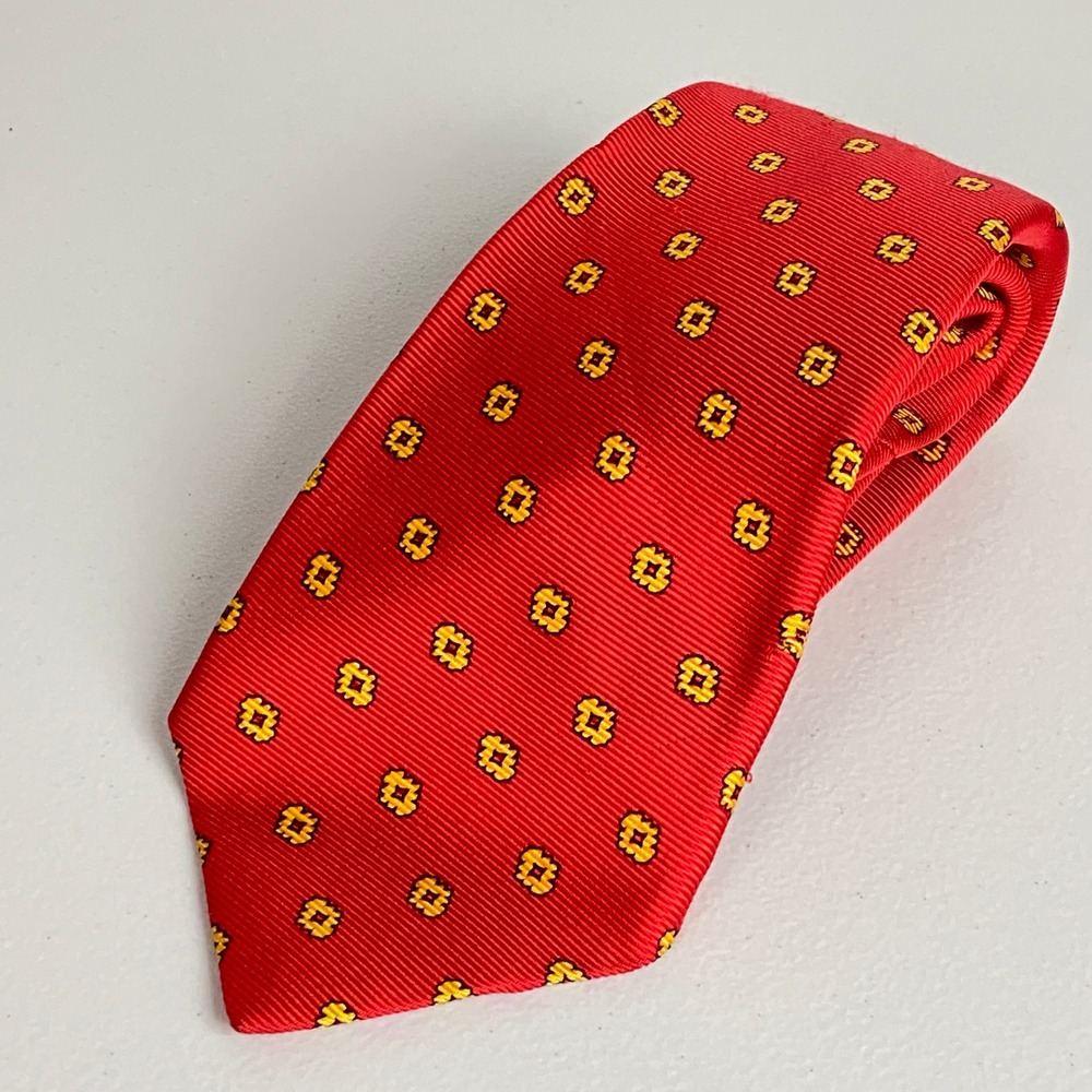 Kiton Napoli Mens 3.50" Red Silk Medallion Seven Fold Tie Italian Luxury Tie